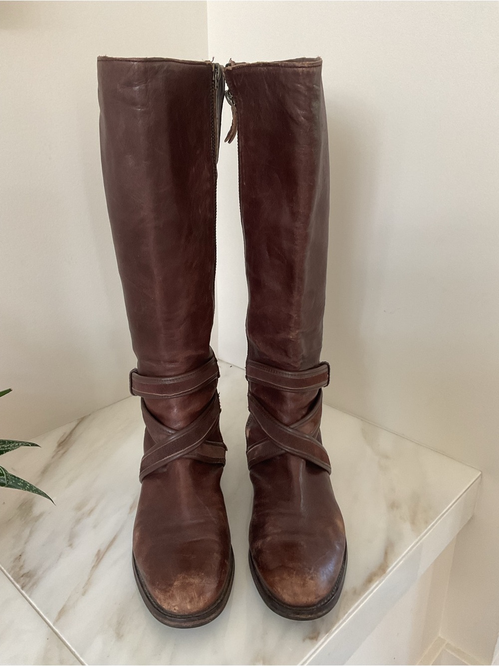 Cole Haan Tall Leather Riding Boots with Wrap-Strap Detail